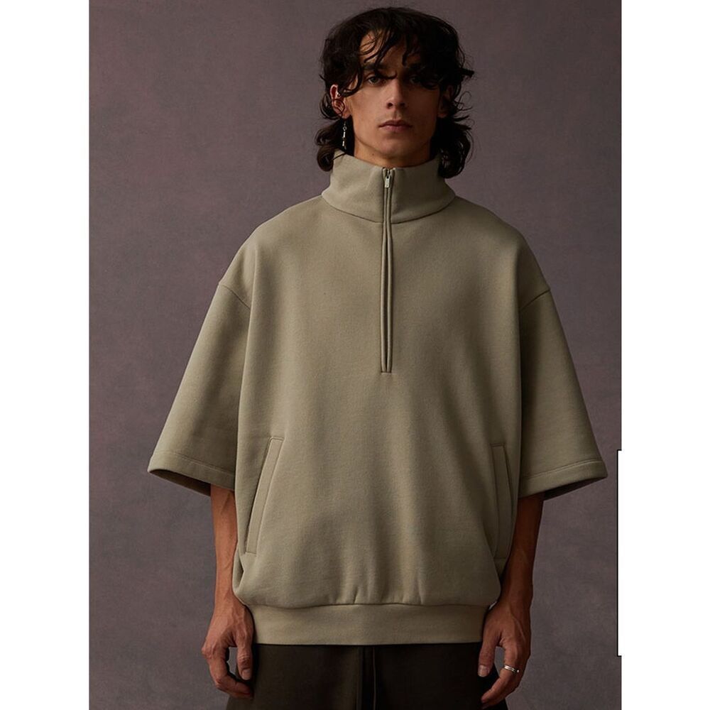 ESSENTIALS Fear of God Half Zip 3/4 Sleeve SweatShirt Seal Sz 14/16